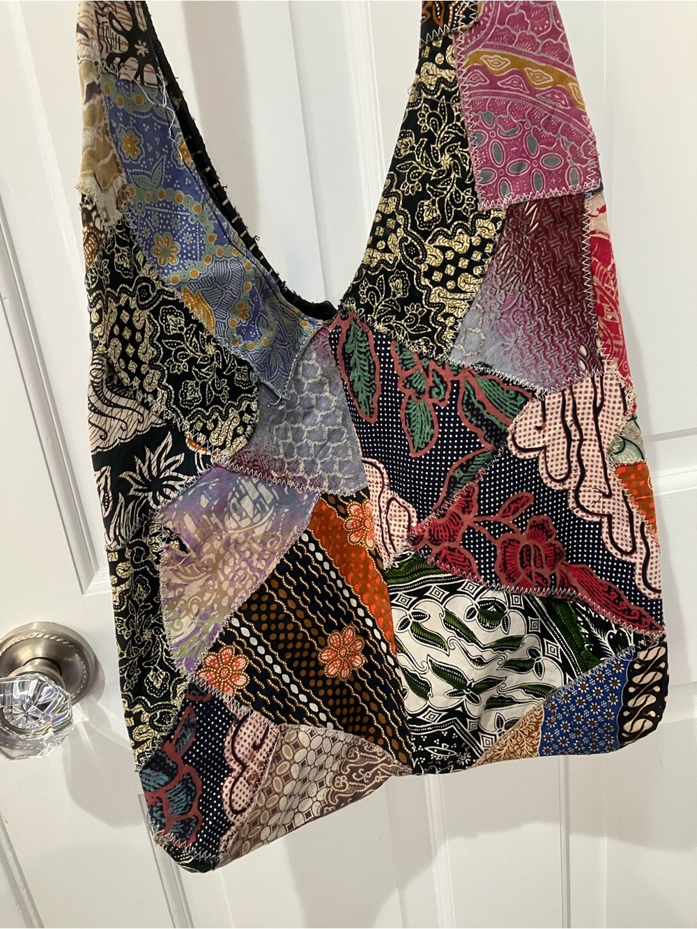 Boho Style Multicolor Patchwork Crossbody Bag / Tote - Picture 2 of 4